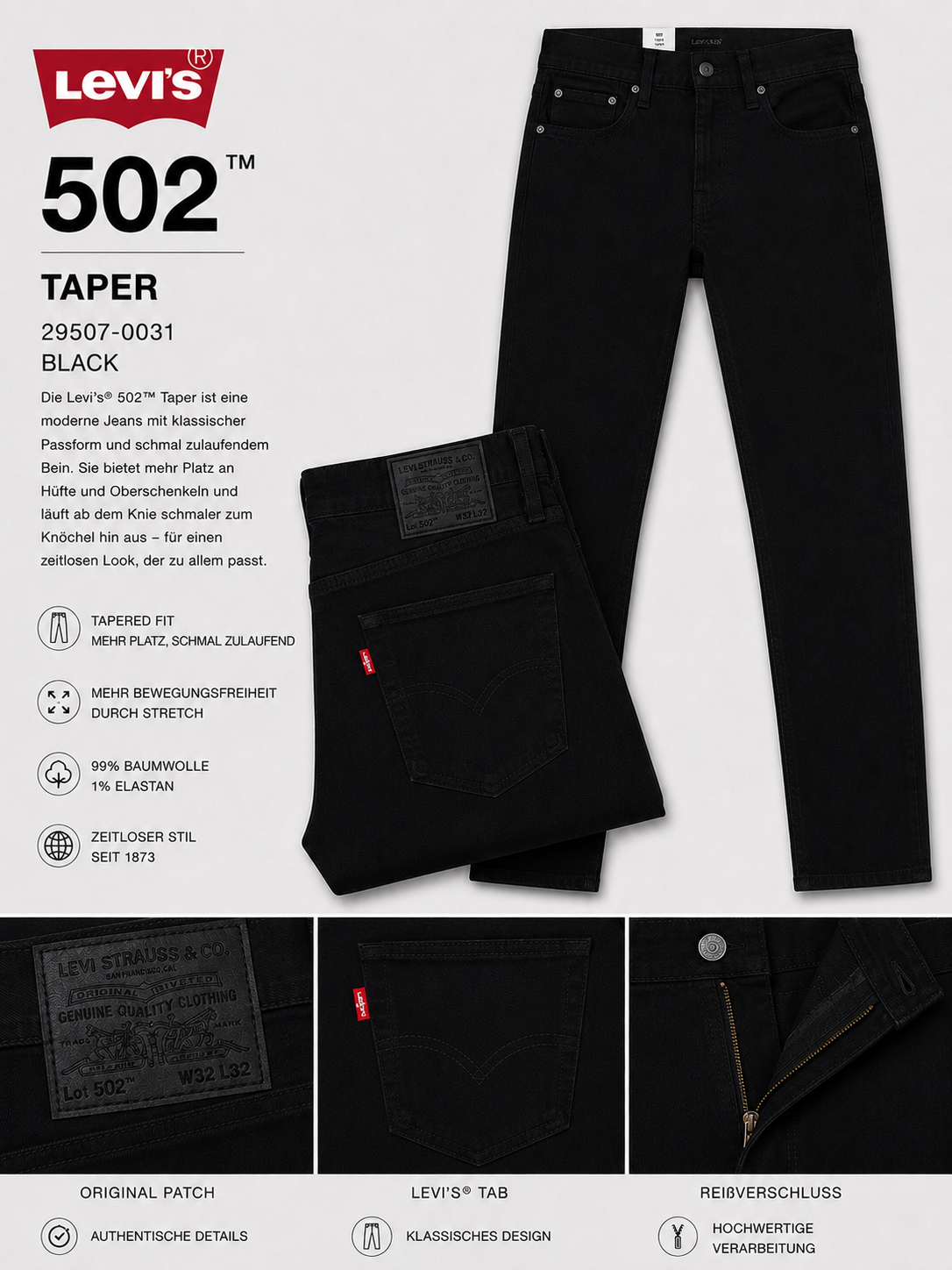 Levi's® 502 Taper - Nightshine Black