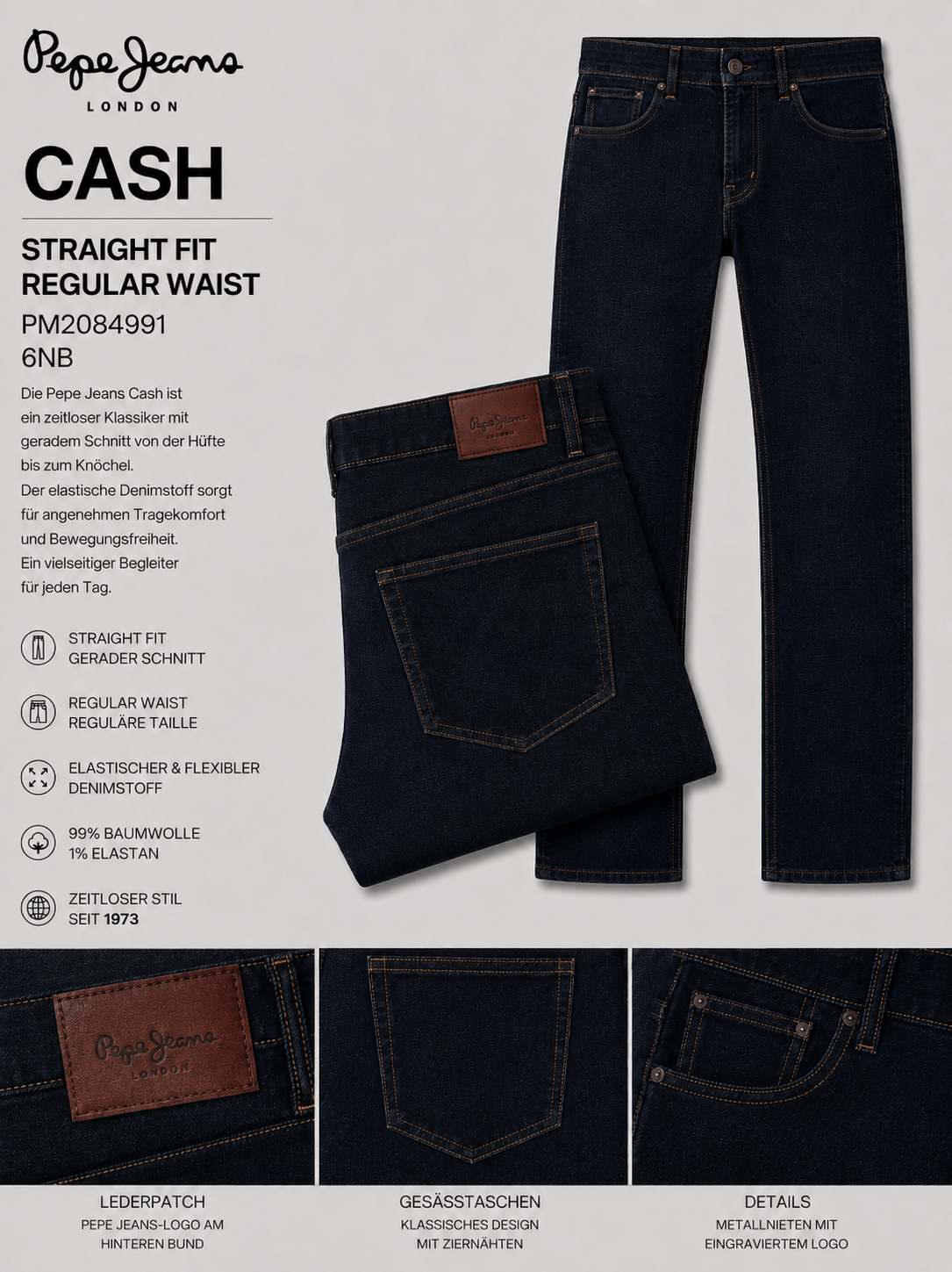 Pepe Jeans - Cash Straight Fit Regular Waist in Dark Blue