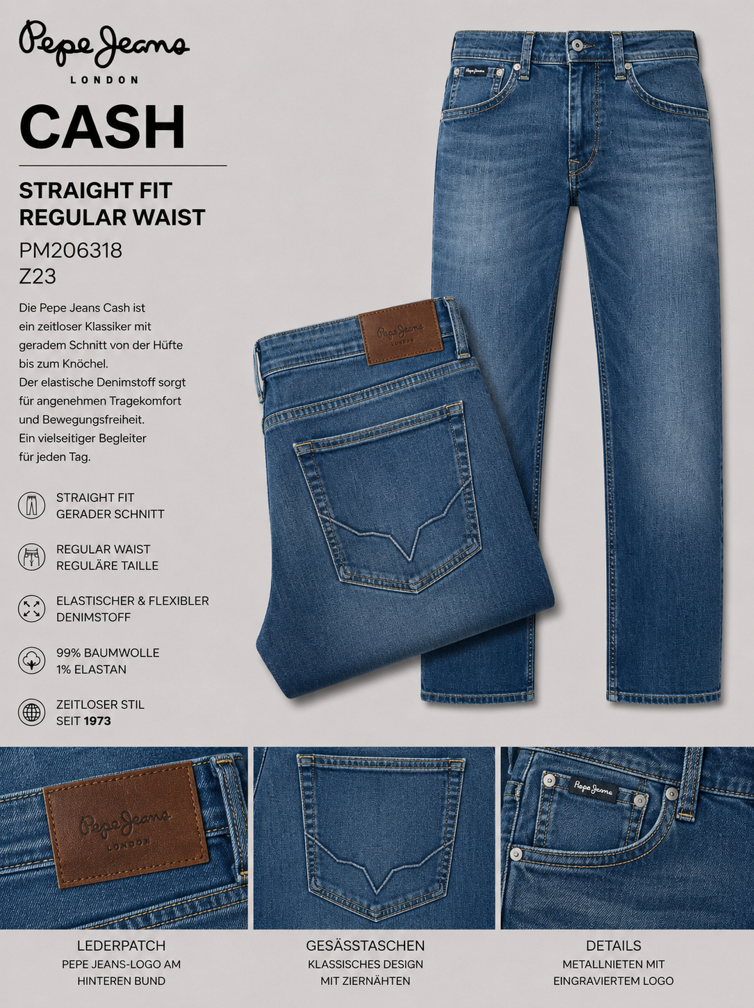 Pepe Jeans - Cash Straight Fit Regular Waist in Light Blue