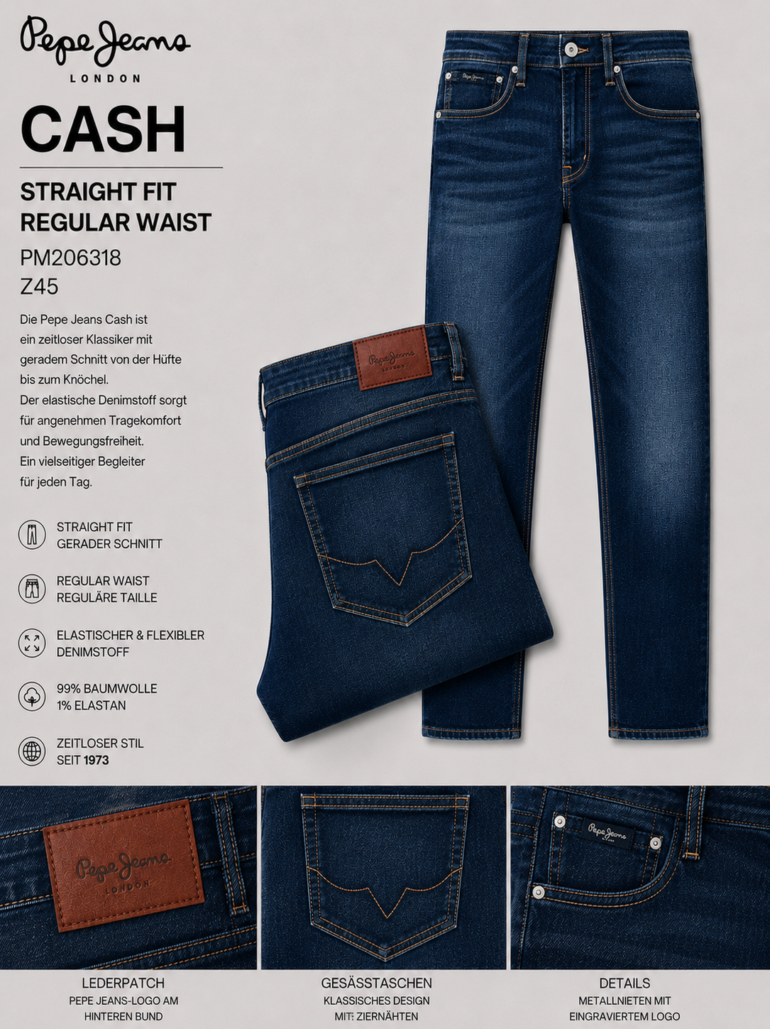 Pepe Jeans - Cash Straight Fit Regular Waist in Mid Blue